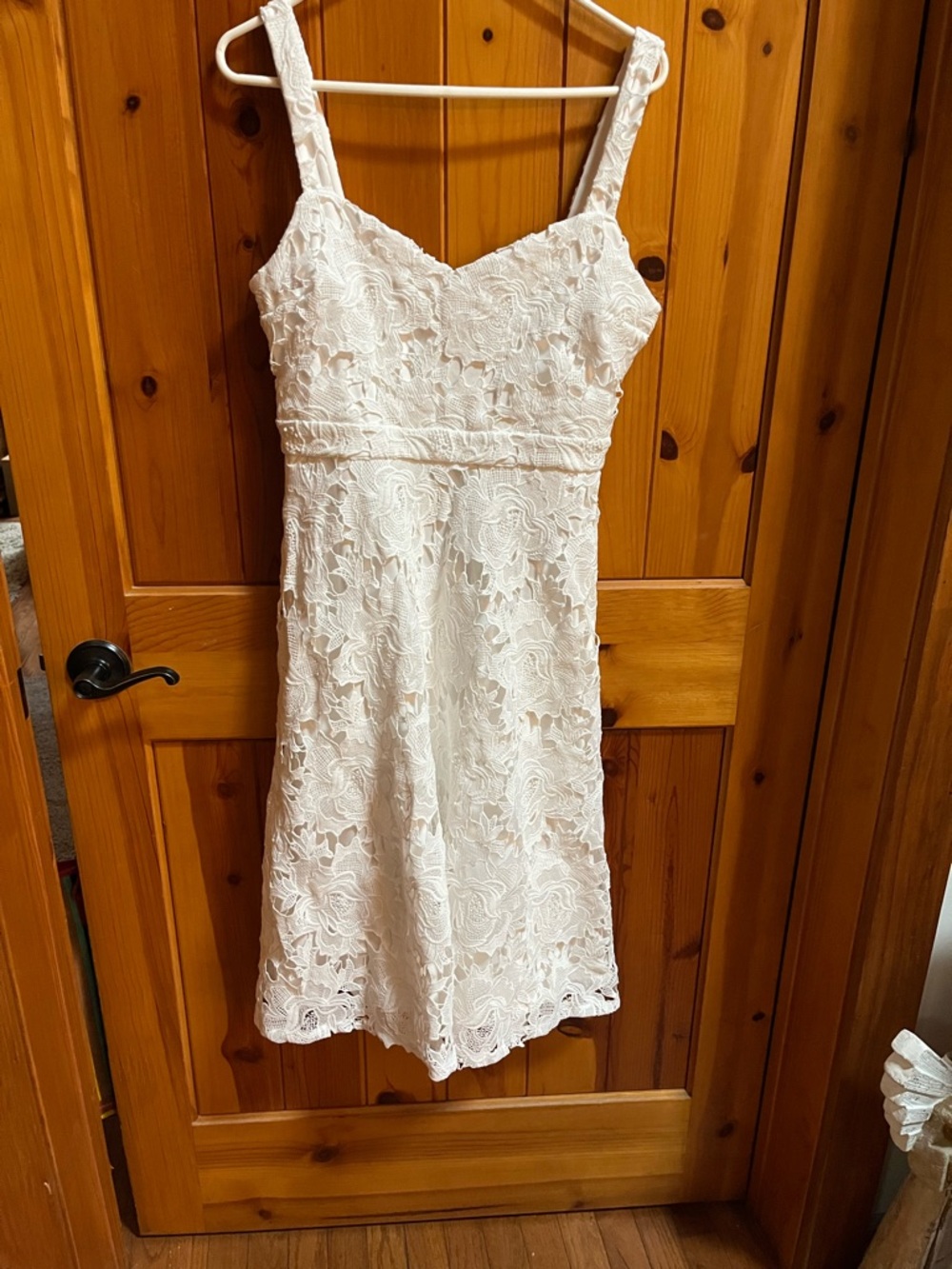 Lulu's White Lace Midi Dress with Straps